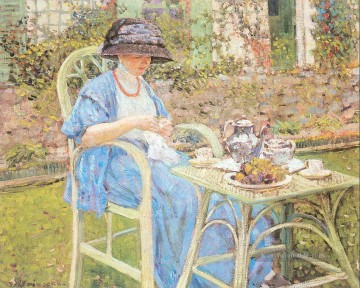  garten - Frühstück im Garten Impressionist Frauen Frederick Carl Frieseke